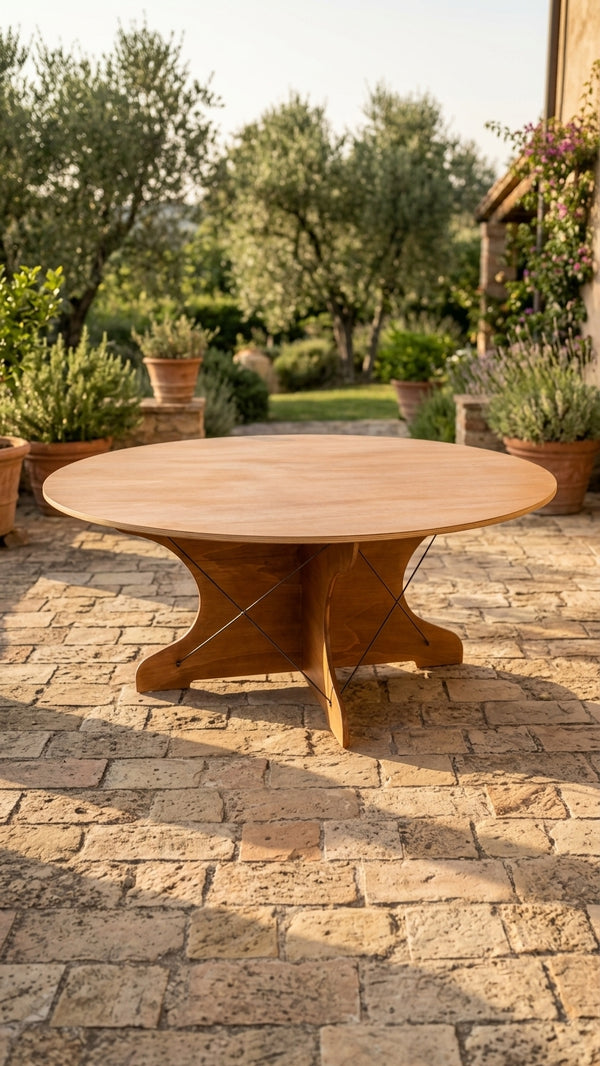Tavolo outdoor rotondo Silhouette con base a X in giardino